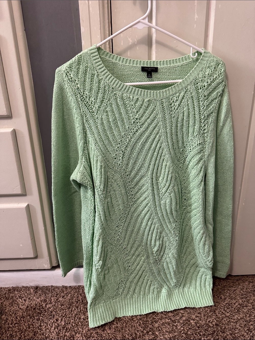 Talbots Mint Green Cable Knit Sweater